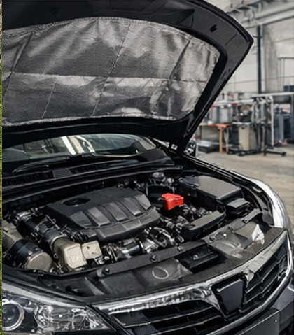 Silicone coated fiberglass engine heat shield for automotive applications