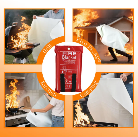 Fire blanket being used to extinguish a small kitchen fire